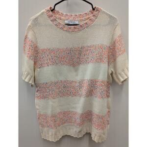 Peace Love World Women’s Chunky Knit Sweater Cream Multicolor Short Sleeve SizeM